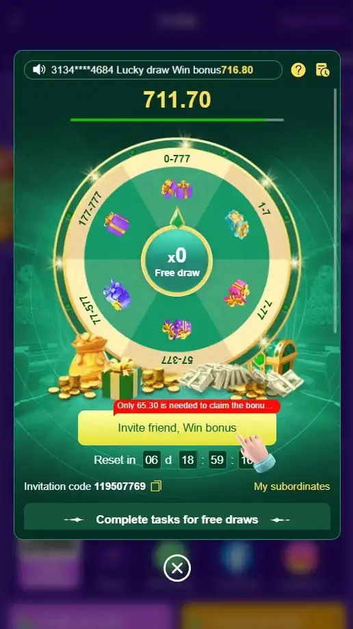 Invite bonus 3 Free Spin RS 777